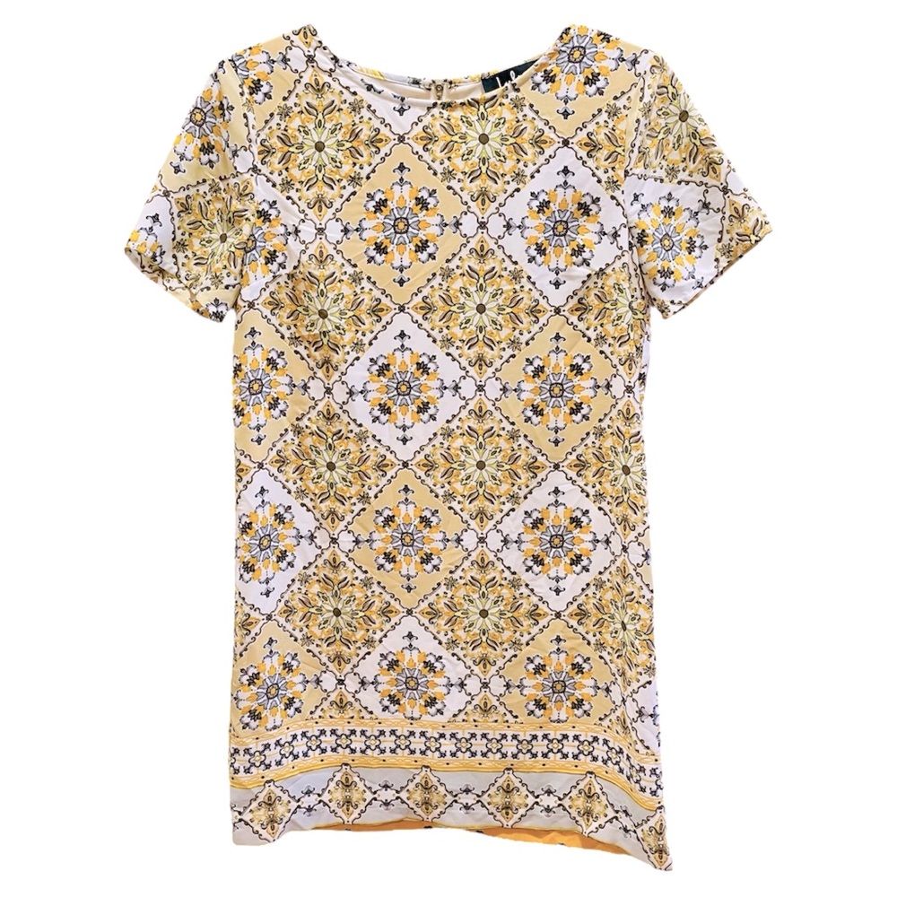 Lulu’s Yellow Floral Patterned Short Sleeve Mini Dress XS X-Small